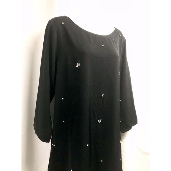Lulu's Black Beaded Embellished Tunic Shift Dress Size XL Tie Back Belt - Picture 4 of 11